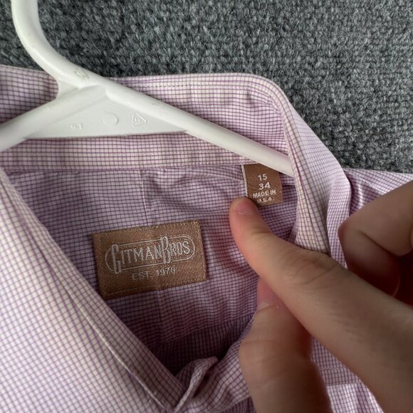 Gitman Bros Button Up Shirt Long Sleeve Men Pink Check 15 34 USA Made Cotton - Picture 10 of 16